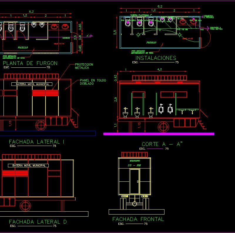 Bathrooms Mobile DWG Section for AutoCAD • Designs CAD