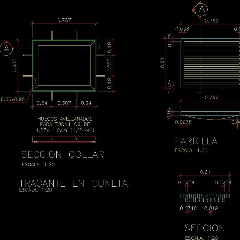 Constrictive Detail Of Pluvial Drainage At Gutter Level DWG Detail for