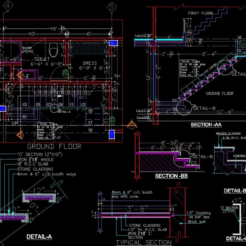 Detail Staircase DWG Plan for AutoCAD • Designs CAD