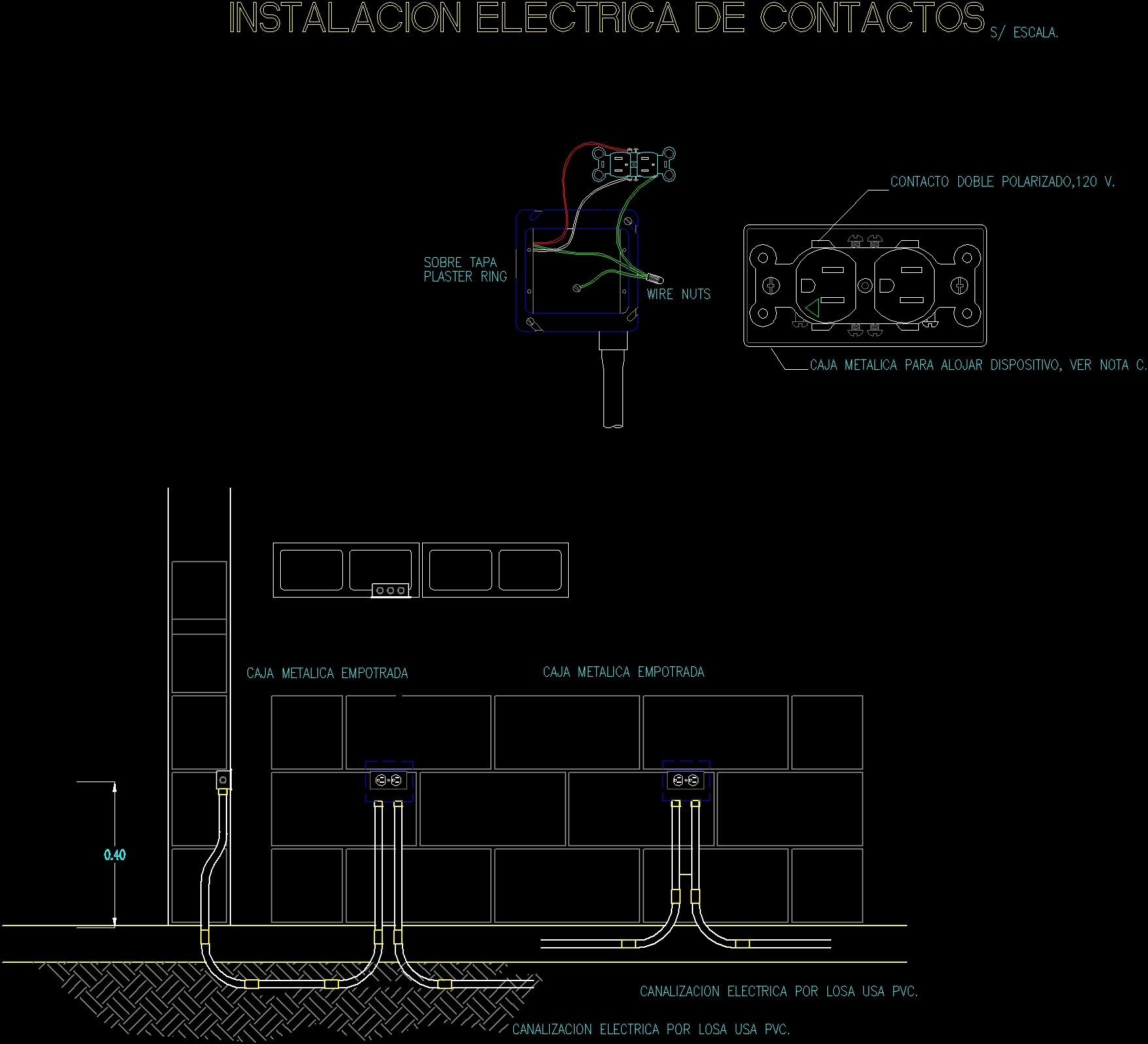 Installation Of Electrical Outlets In A Wall DWG Detail for AutoCAD