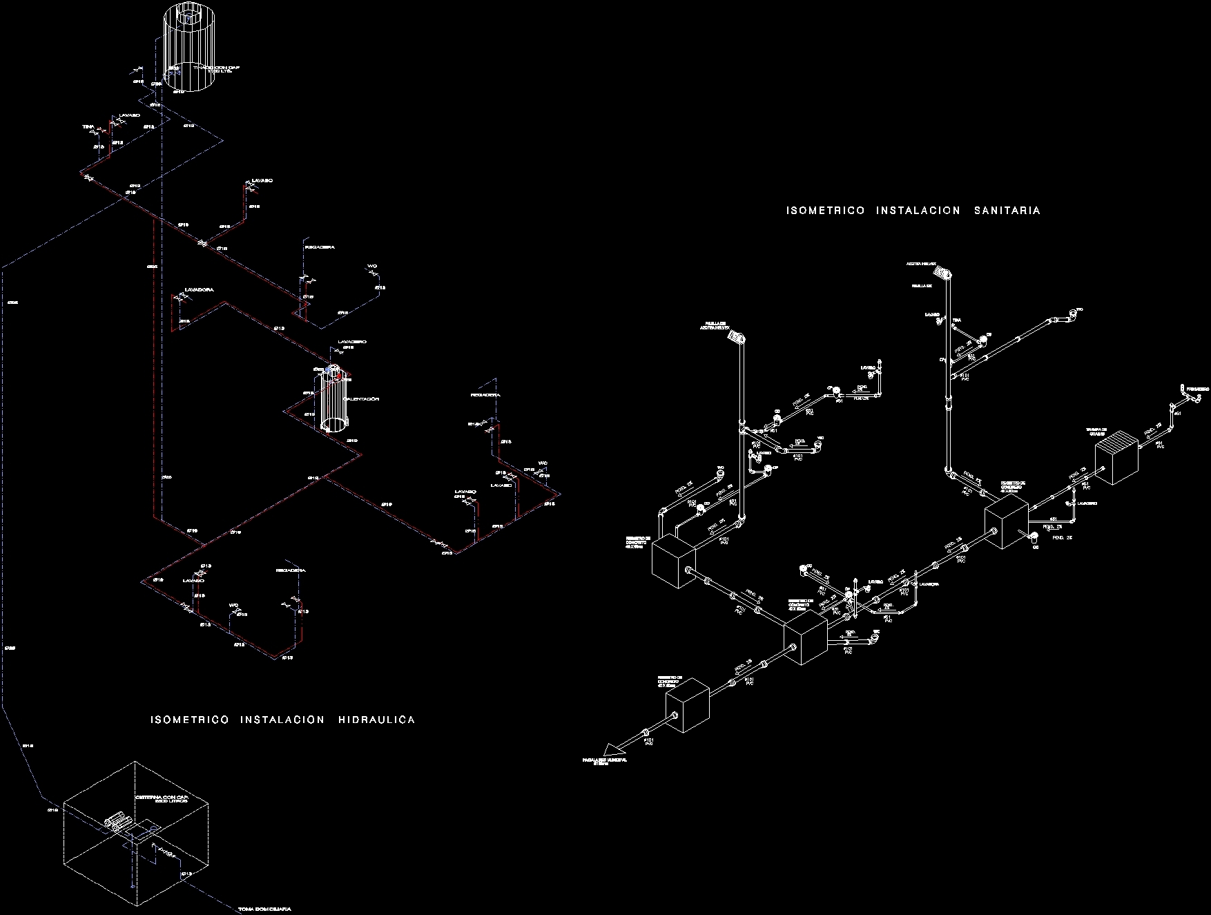 Isometric Detail Type Hydraulic And Sanitary Dwg Detail For Autocad • Designs Cad 3091