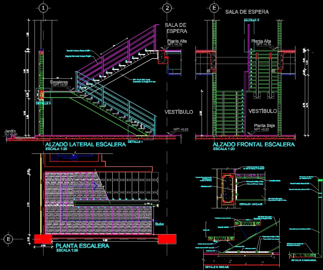 Steel Staircase With Metal Staircase Details DWG Detail for AutoCAD