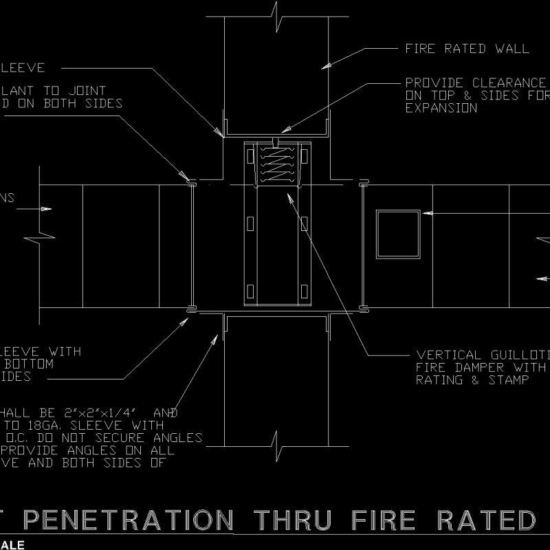 The Penetration Of Ducts Through Fire Resistance DWG Block for AutoCAD