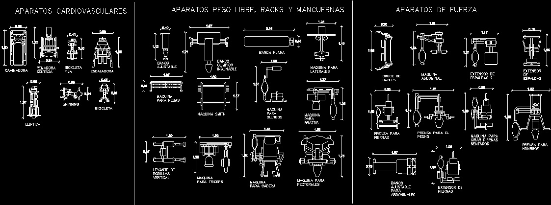 Exercise Equipment For Gym--Blocks DWG Block for AutoCAD ...