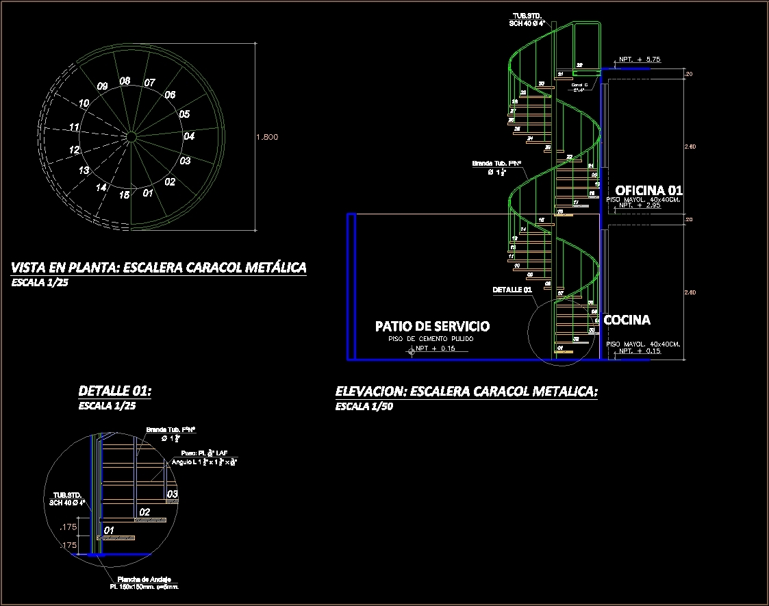 Metal Spiral Staircase Development D 180 DWG Block for 