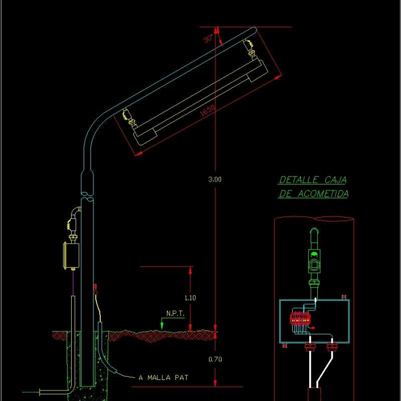 Fluorescent Street Light On Column Mount DWG Block for AutoCAD • Designs CAD