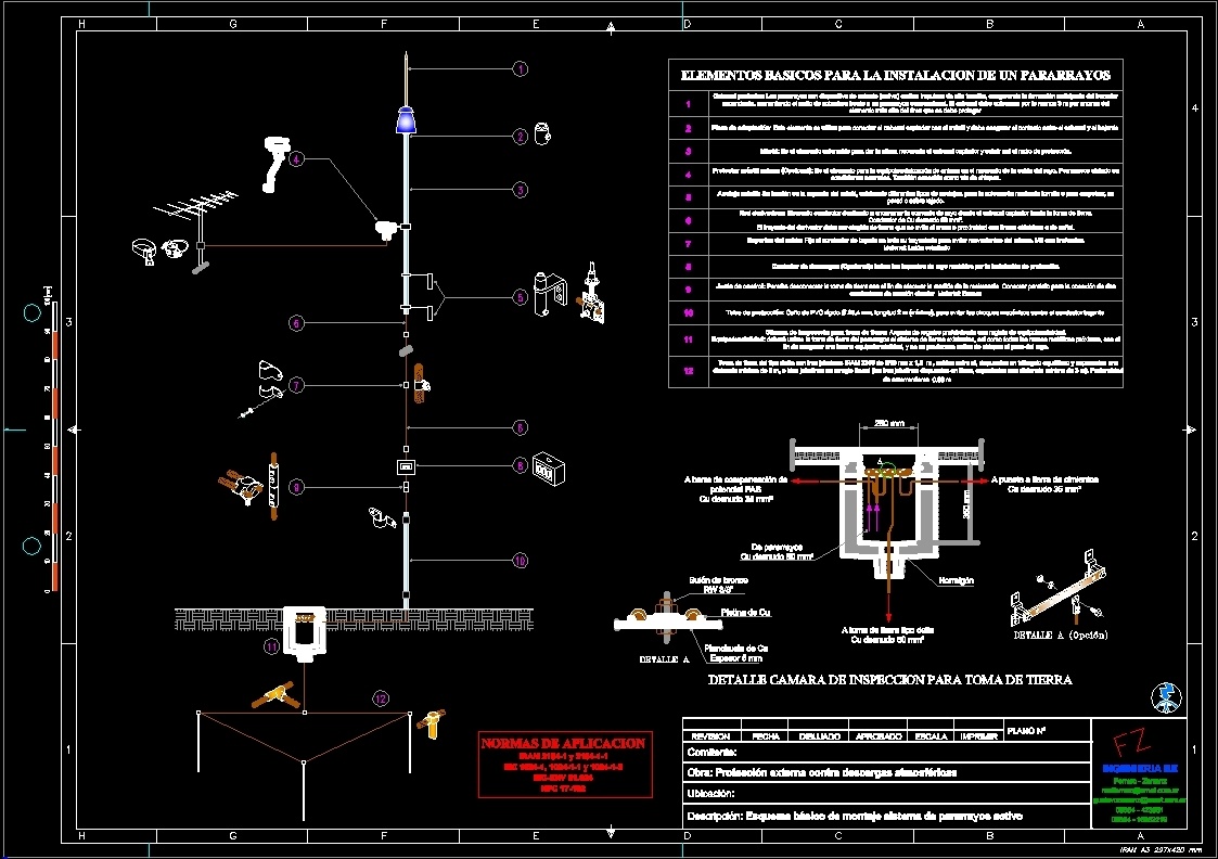 Lightning Rod Arrangement , Active Arrester System DWG Block for