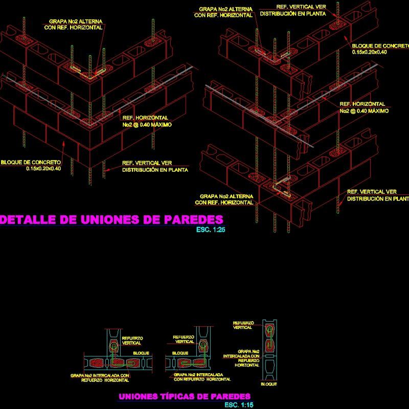 Unions Typical Block Walls DWG Detail for AutoCAD • Designs CAD
