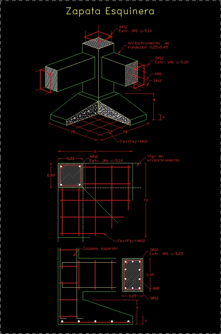 Zapata Corner 2D DWG Detail for AutoCAD • Designs CAD