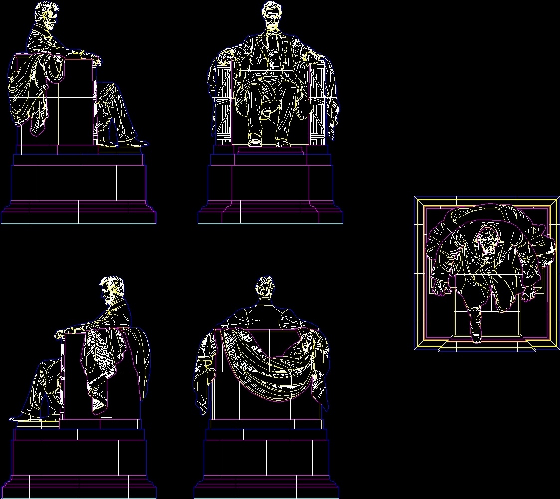 Abraham Linconl (Different Views ) Monument DWG Block for AutoCAD