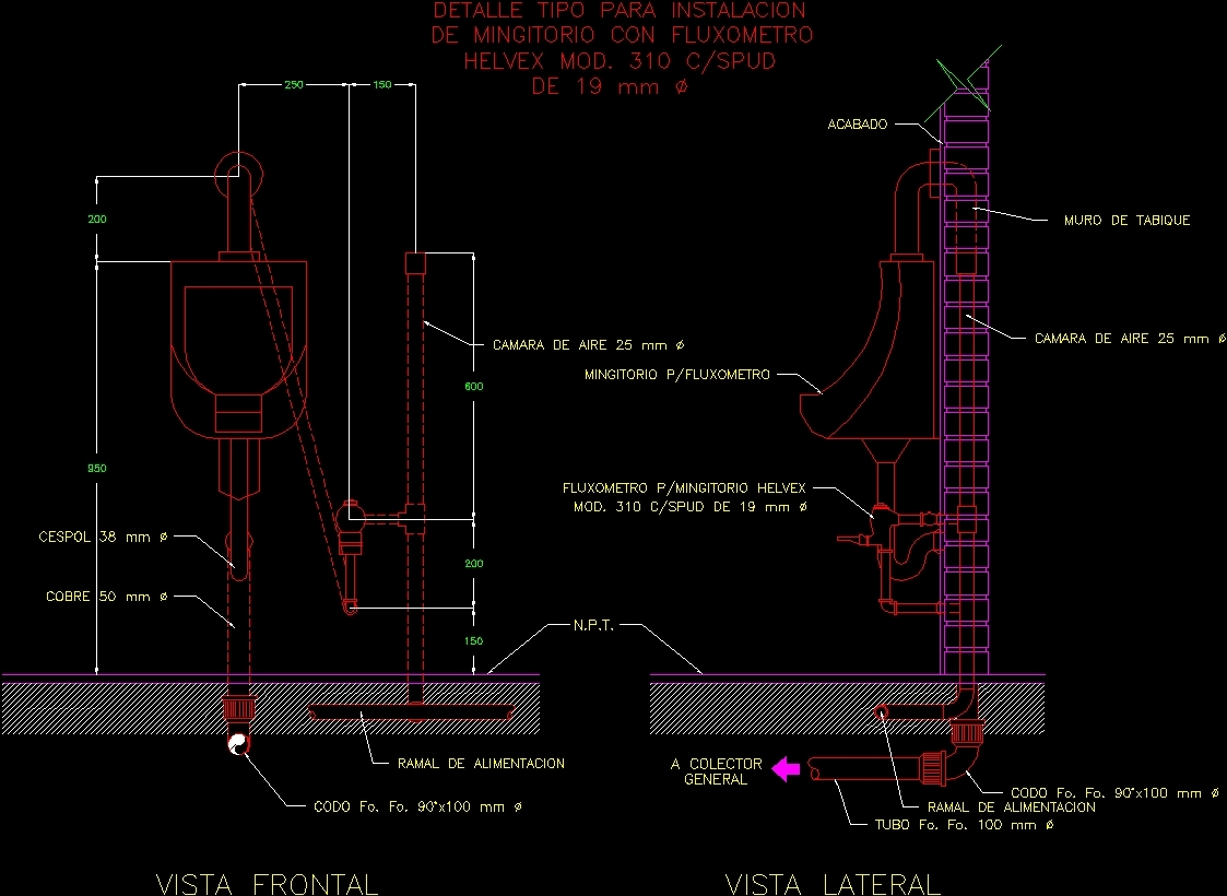 Detail Urinal Installation DWG Detail for AutoCAD • Designs CAD