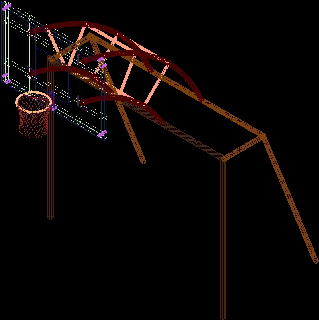 Goal Post, Basketball Backboard, For School Use 3D DWG Model for