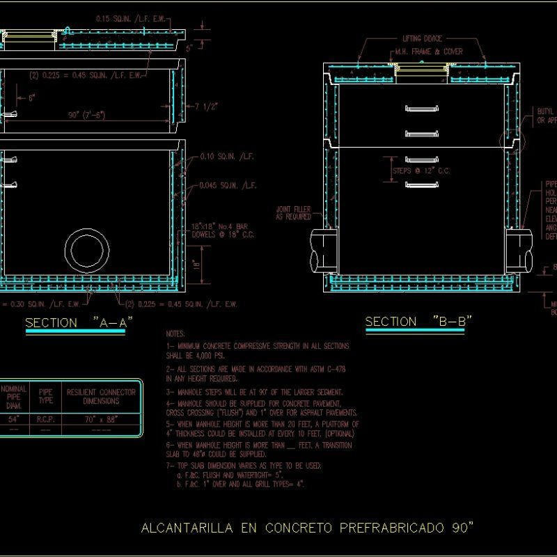 Sewer Details 90 Inches Dwg Detail For Autocad • Designs Cad