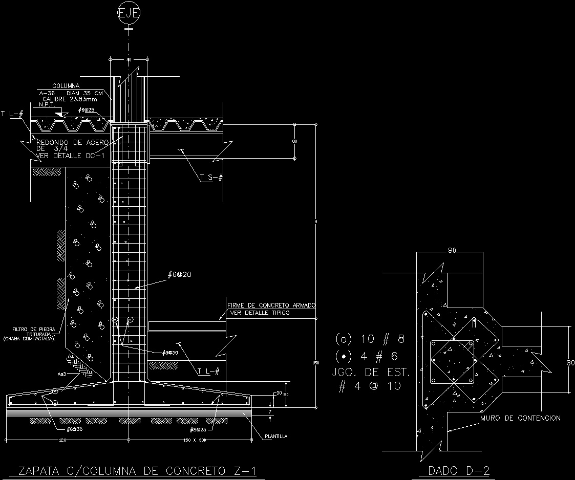 Shoe In Armed Concrete With Concrete Column Dwg Detail For Autocad 