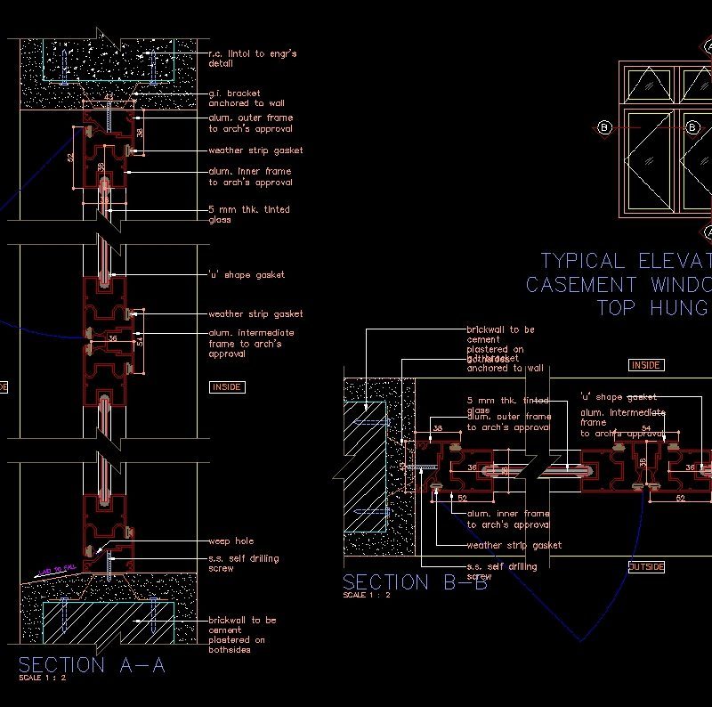 Aluminium Frame Casement Window DWG Block for AutoCAD • Designs CAD