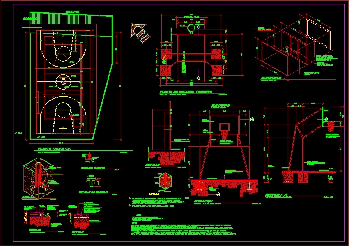 Basketball Court Hoops And Backboard Dwg Detail For Autocad • Designs Cad