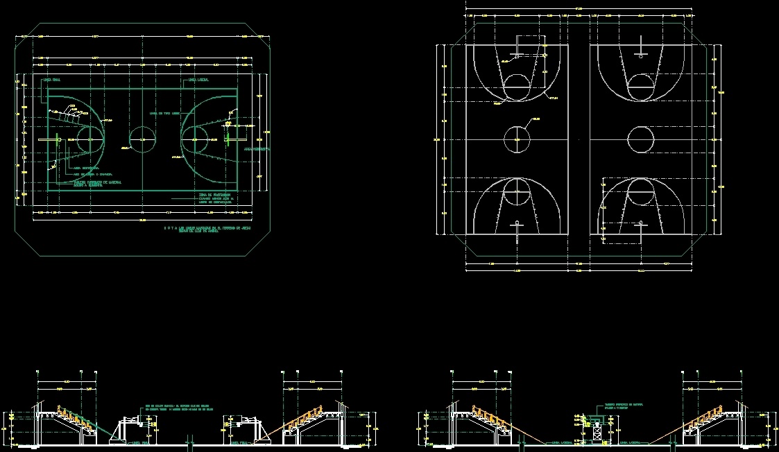Basketball Court Layout Plan Elevation And Sections Autocad Template ...