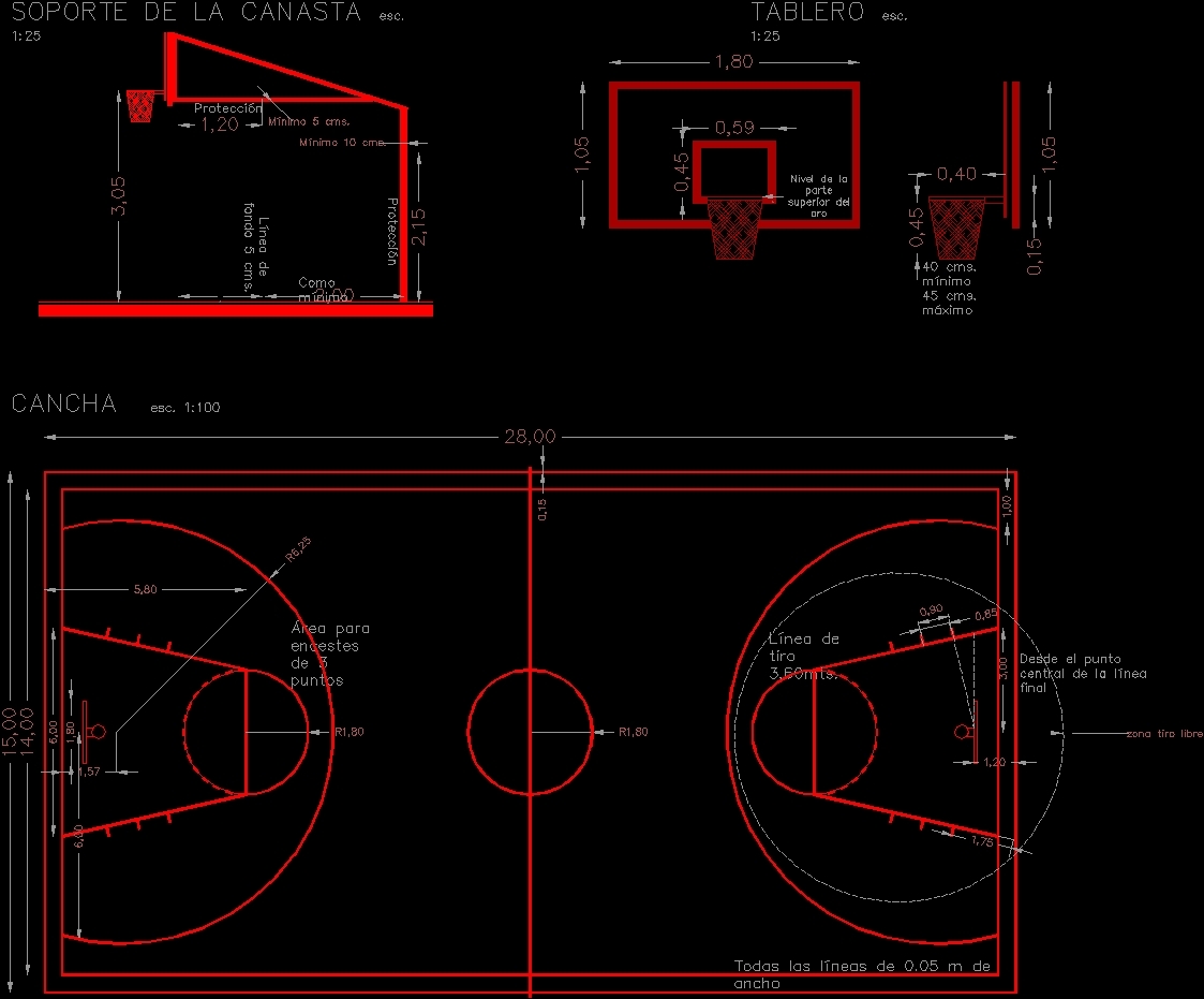 Basketball Court Cad Block