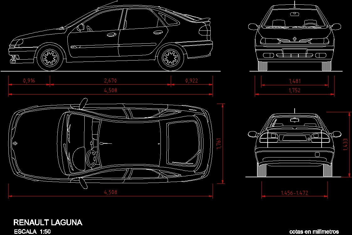 Autocad 2d Car Drawing With Dimensions