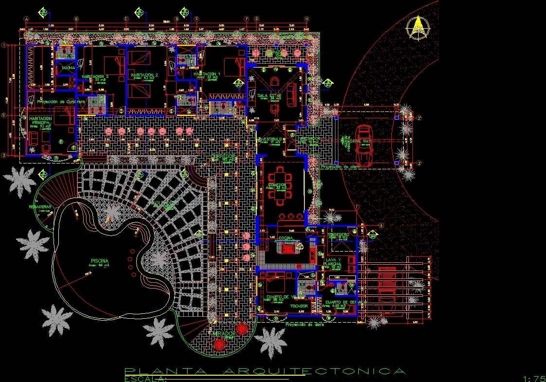 Colonial House - Plant DWG Block for AutoCAD • Designs CAD