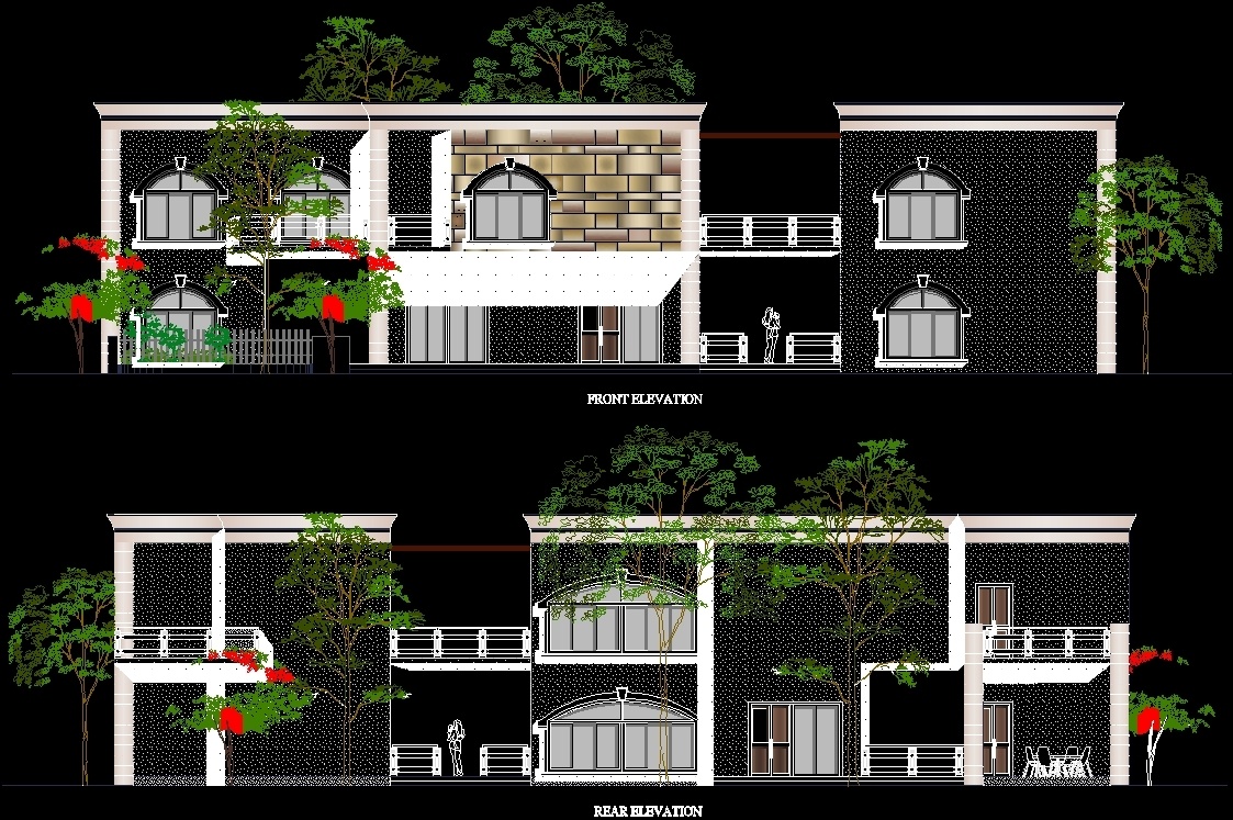 Country House  Contemporary Style Front View DWG 