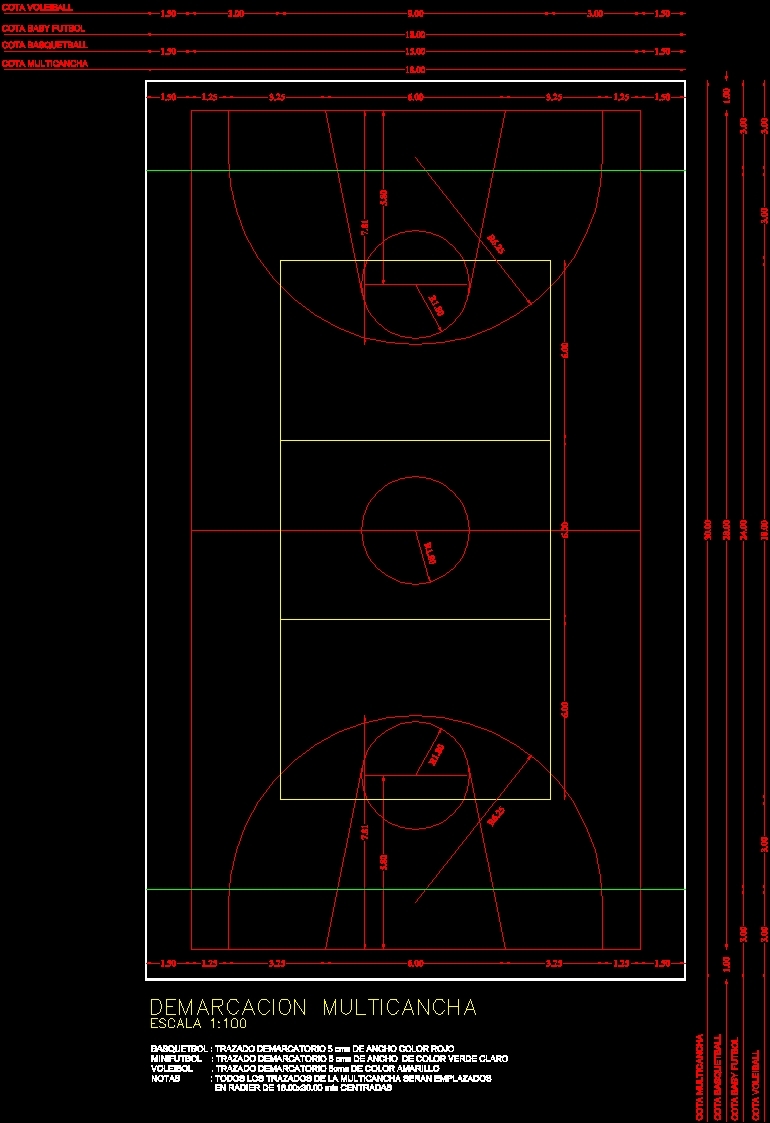 Demarcation Sports At Multiuses Court DWG Block for AutoCAD • Designs CAD