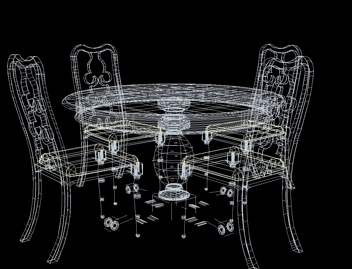Dining Room Set Round Table 3D DWG Model for AutoCAD • Designs CAD
