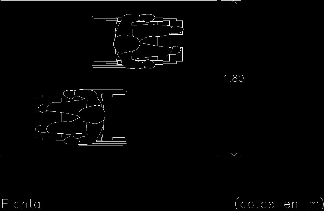 Disabilitie's Corridor Measure For Two Wheelchairs DWG Block for
