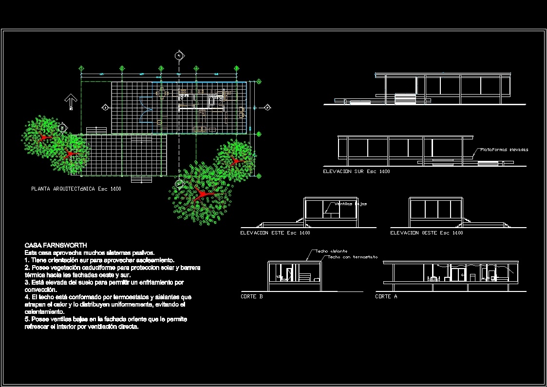 Farnsworth House Mies Van Der Rohe 2D DWG Block for AutoCAD • Designs CAD
