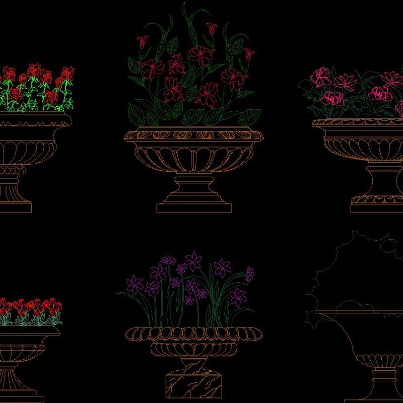 Flower Pots With Pedestals Dwg Block For Autocad • Designs Cad