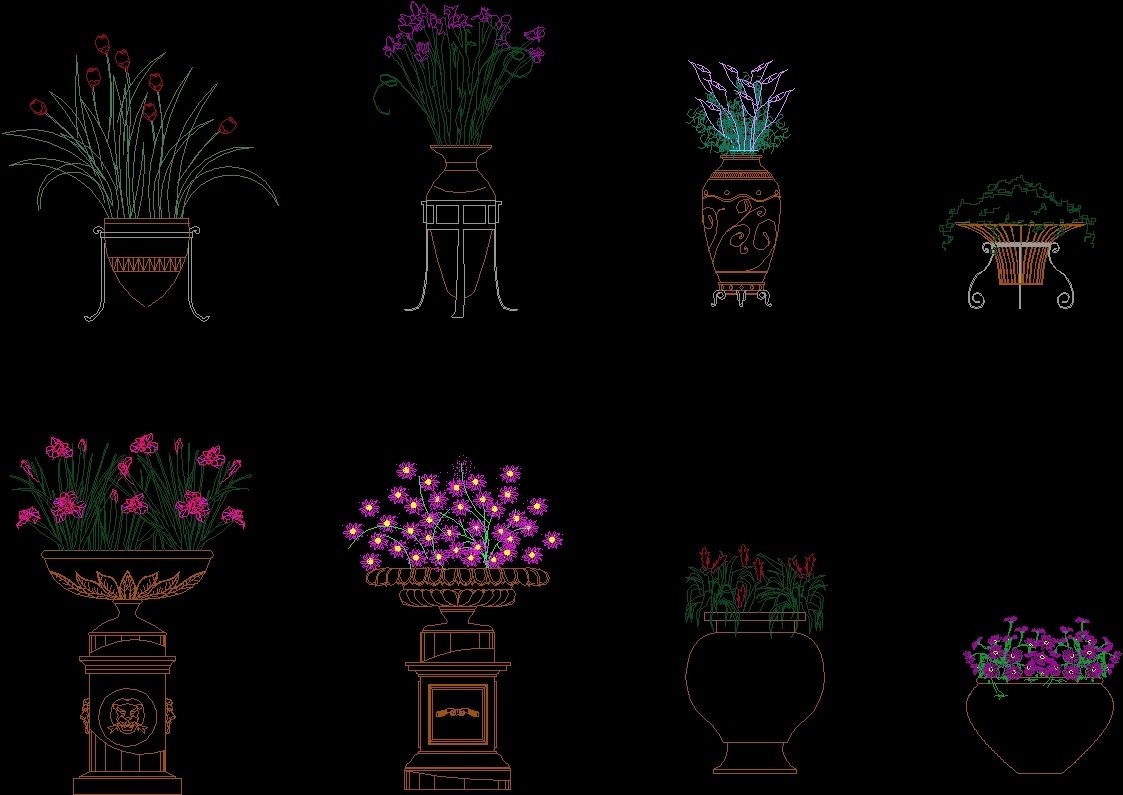  Flowers  Pots DWG Block for AutoCAD   Designs CAD