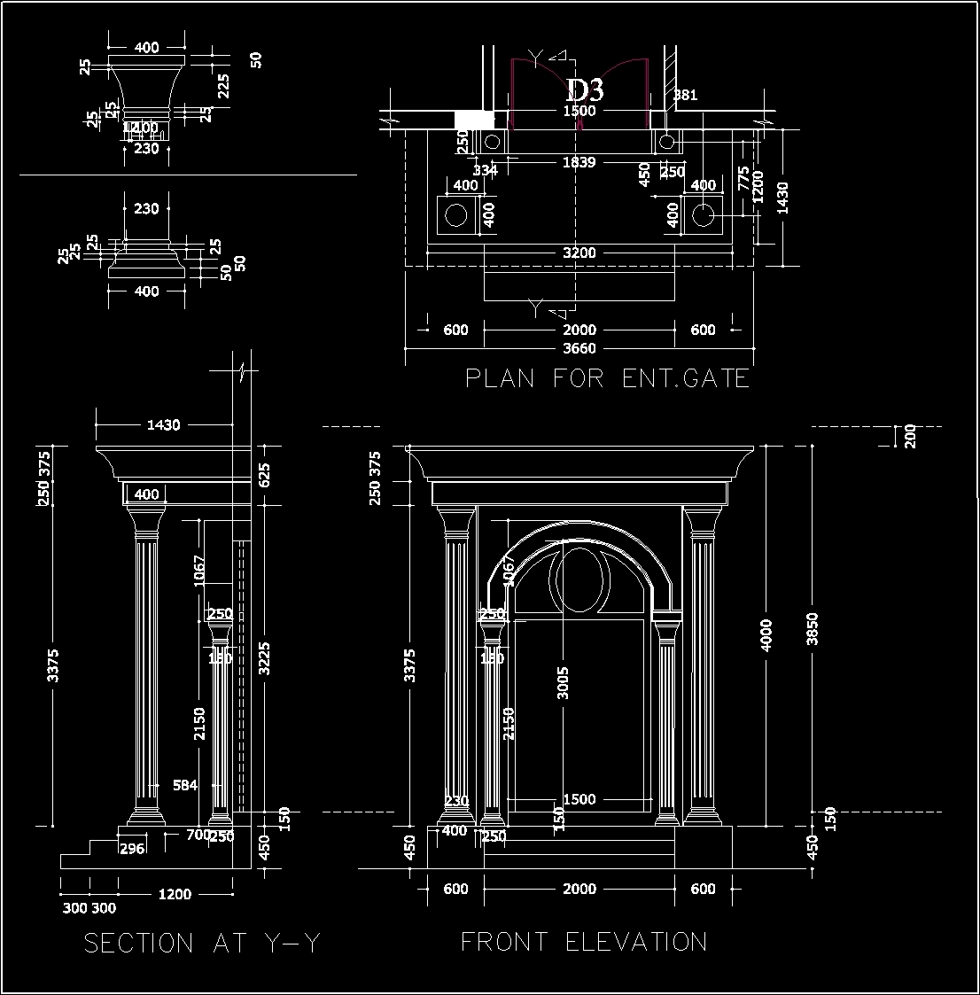 Formal Entrance With Columns And Canopy Moldings India DWG Block