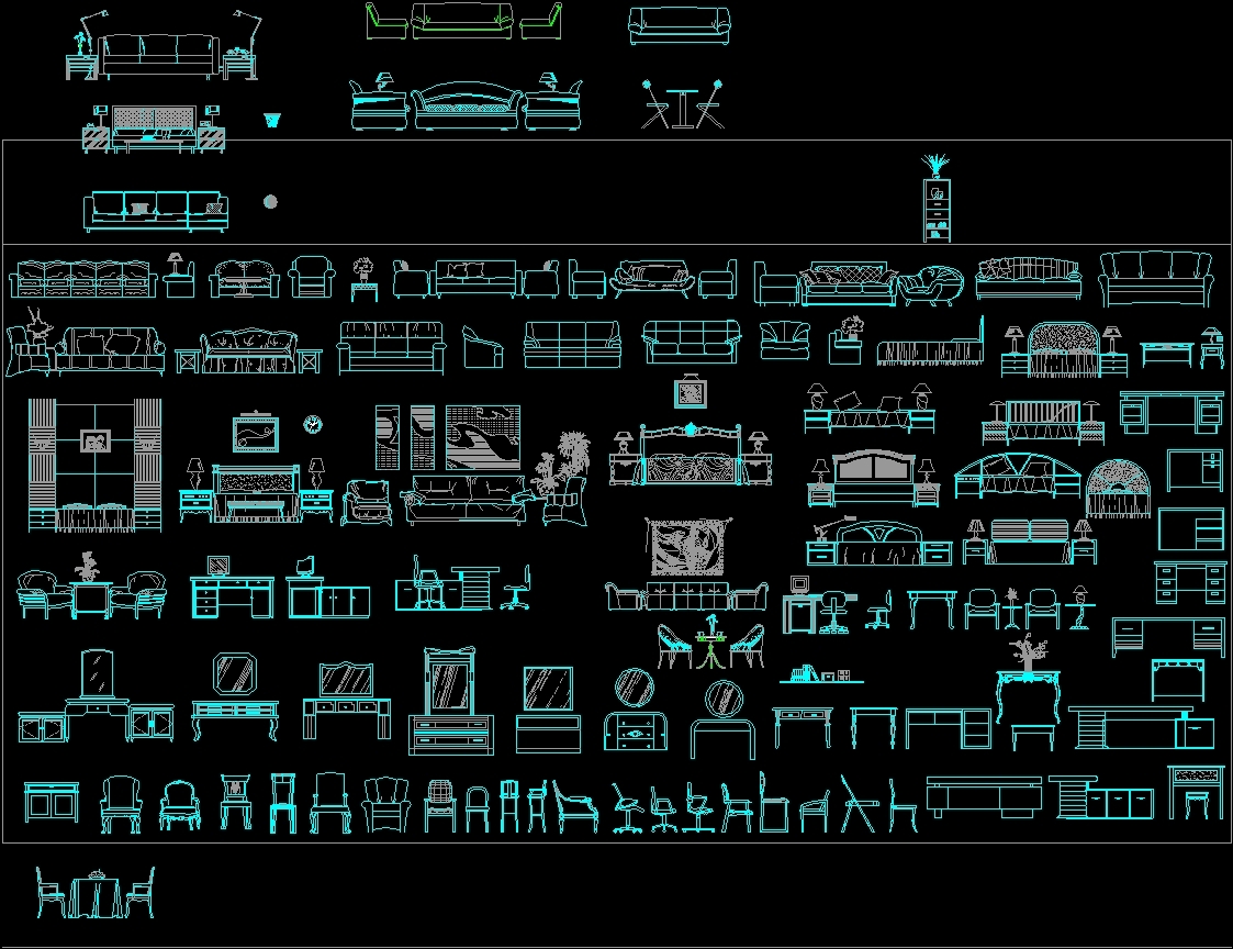 Autocad Drawing Room Furniture Blocks DWG Models Floor Plan Symbols ...