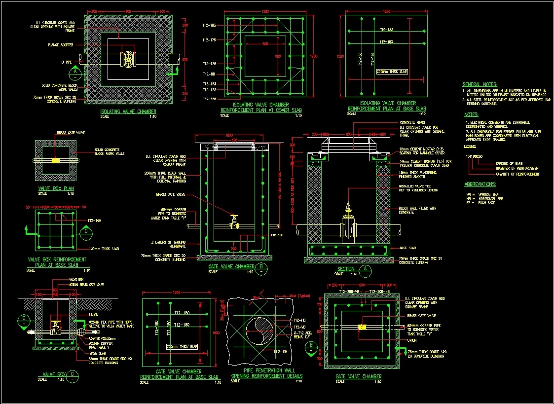 Gate Valve Chamber Concrete Dimension DWG Block for AutoCAD • Designs CAD