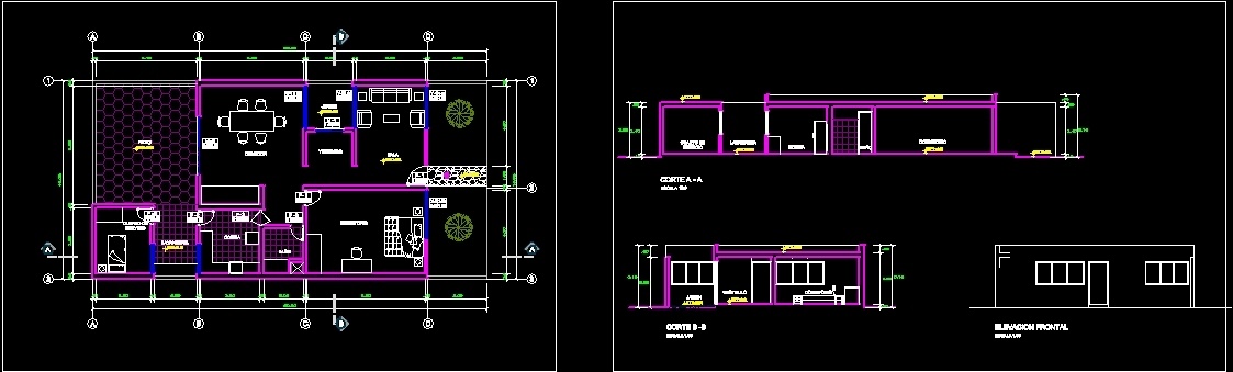 Housing Two Bedrooms DWG Section for AutoCAD • Designs CAD