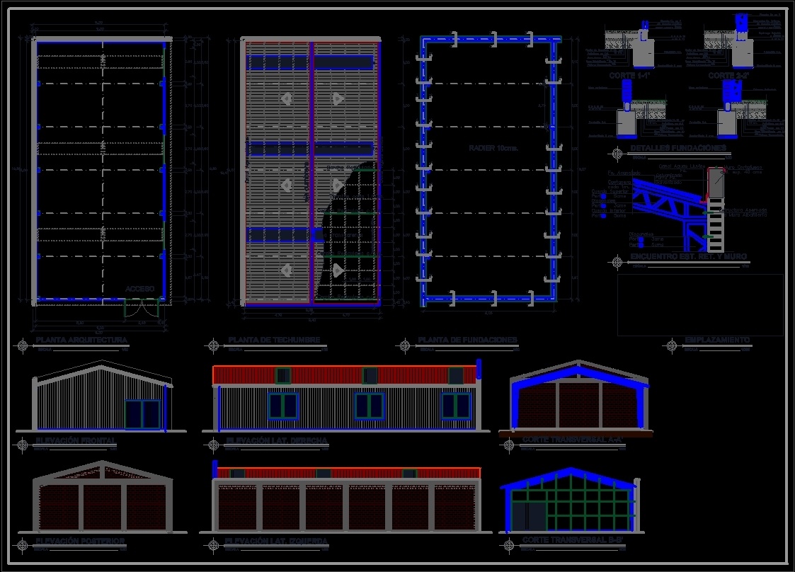 Industrial Warehouse Metal Structure, 200 M2 DWG Detail for AutoCAD