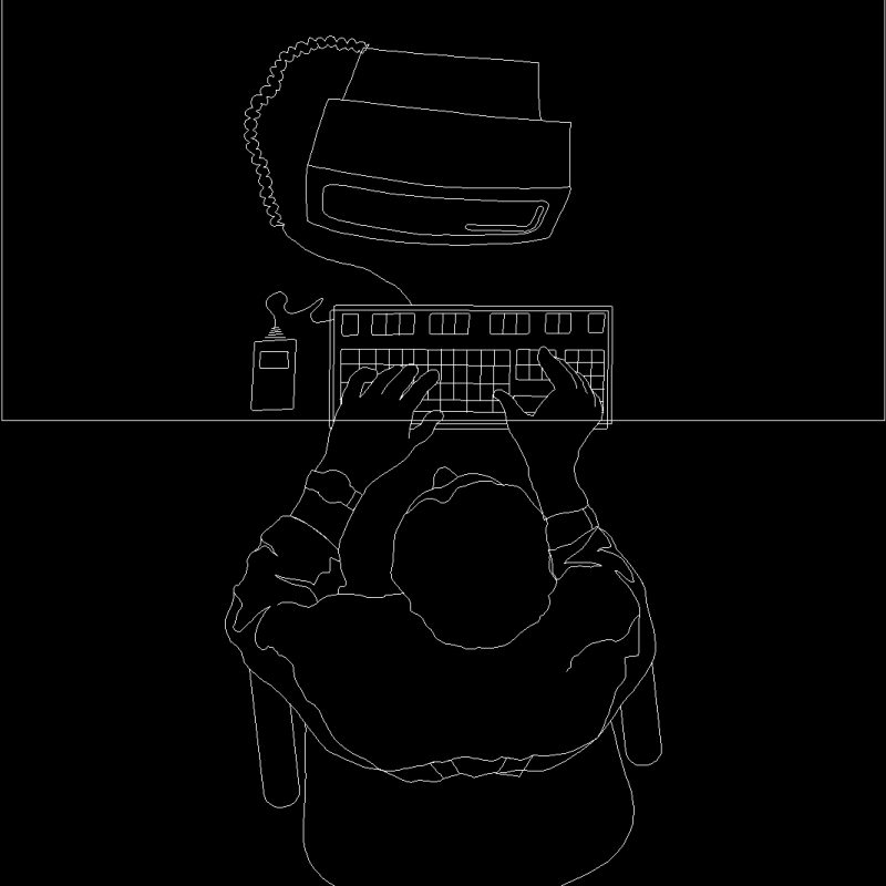 Man Working On Desk With Computer DWG Block for AutoCAD • Designs CAD