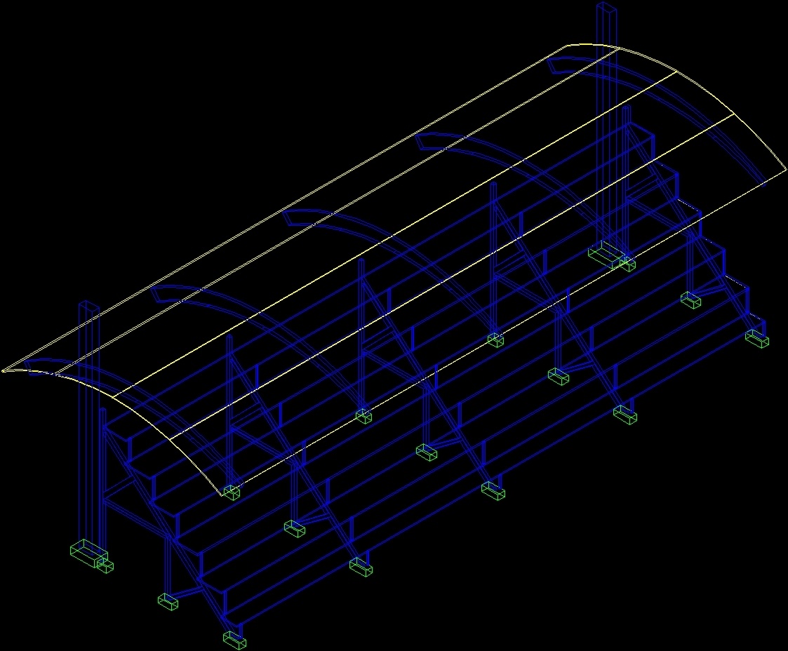 Stadium Grandstand, Bleachers, Gallery, With Roof DWG Block for AutoCAD