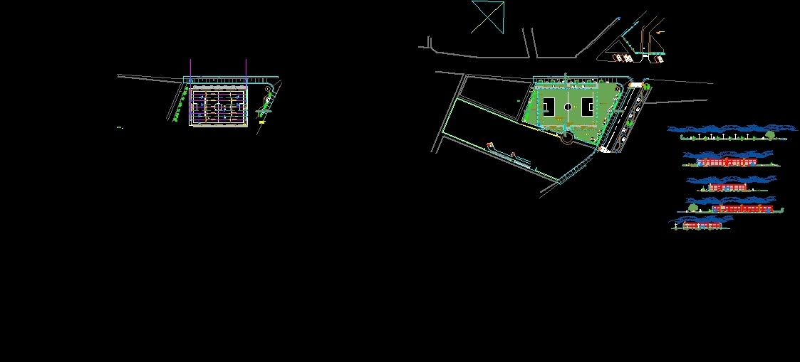 Tennis Court Complex, Synthetic Grass, Fence DWG Elevation for AutoCAD