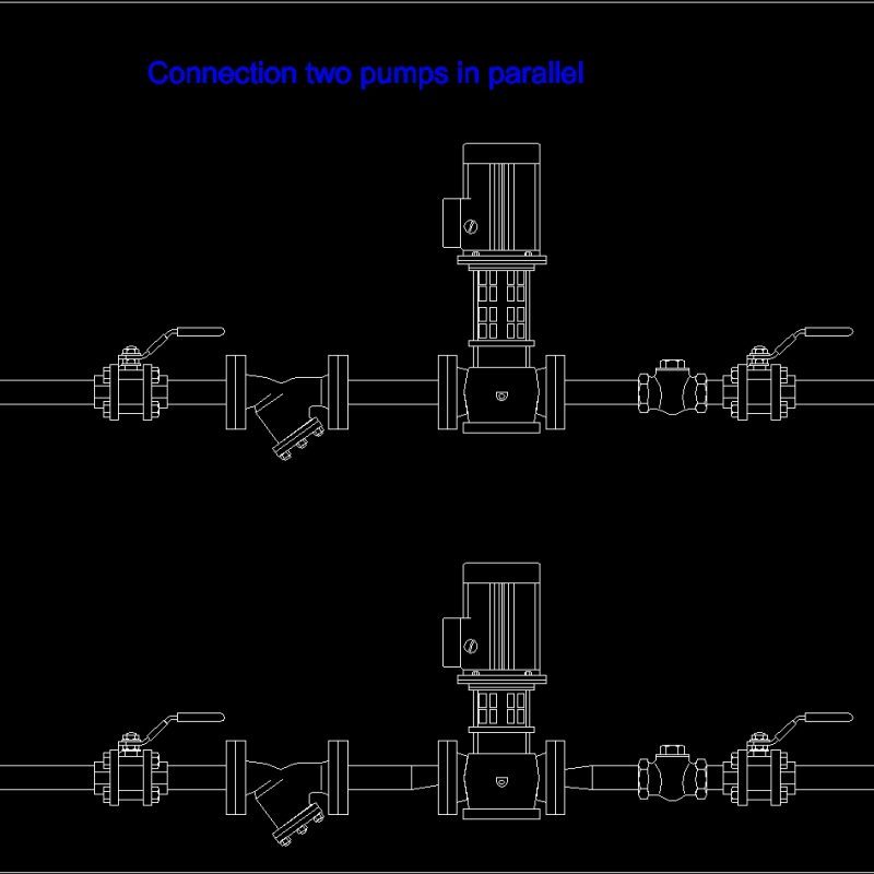 Two Pumps In Parallel ConnectionBoiler Feed DWG Block for AutoCAD