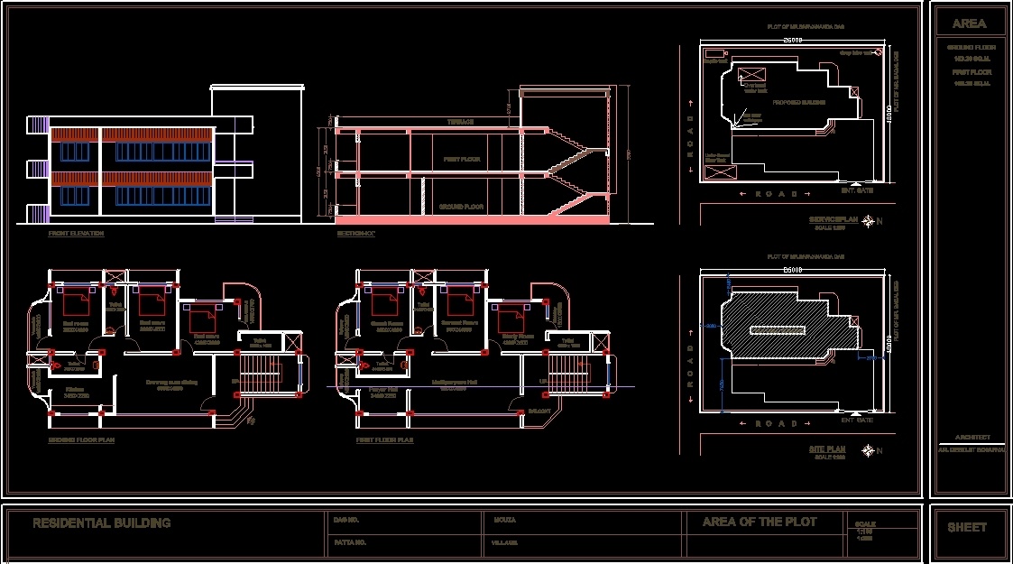 Typical Indian Family Home, 2 Storeys, 3 Bedrooms DWG Plan for AutoCAD ...