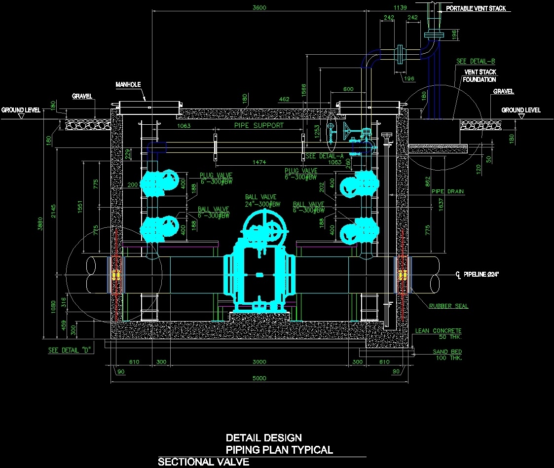 Typical Sectional Valve Valve Distribution Pipeline DWG Section for