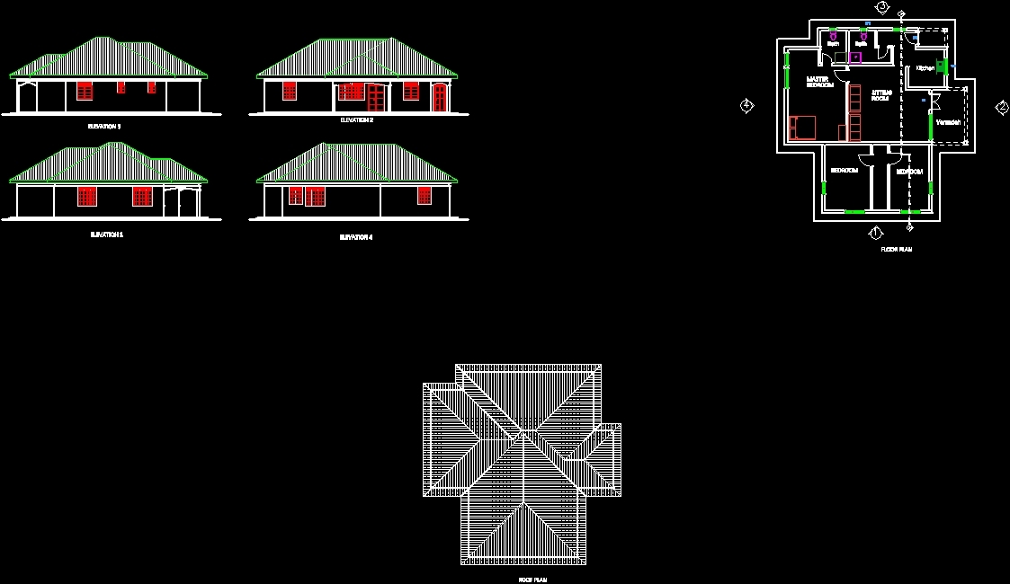 A Three Bedroomed Simple House DWG Plan for AutoCAD