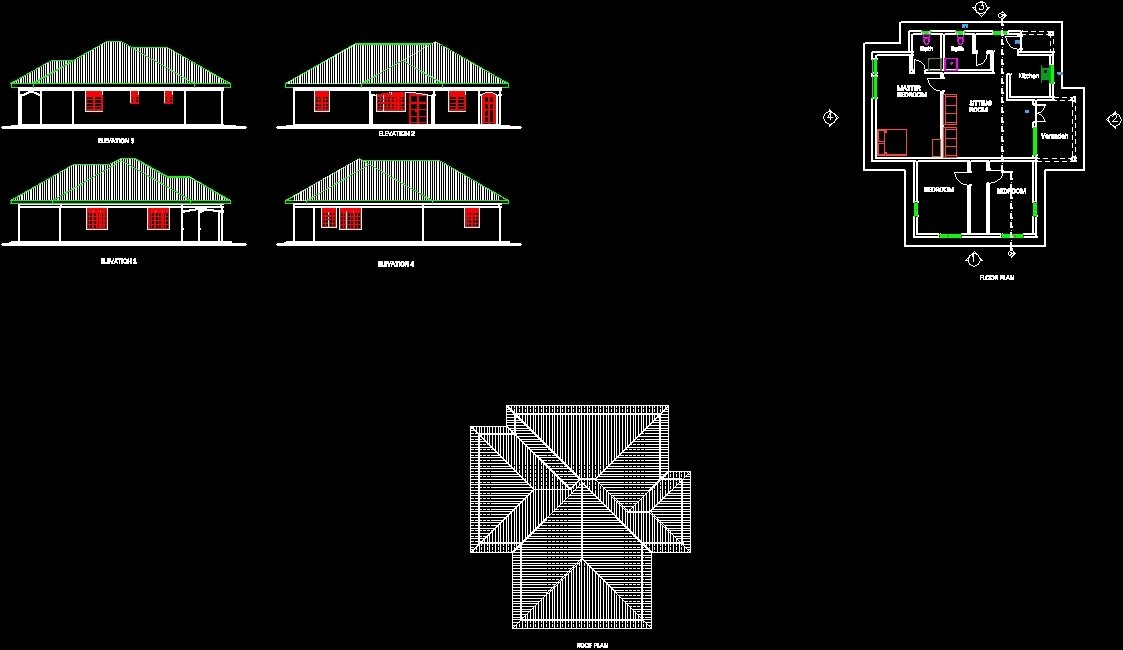 A Three Bedroomed Simple House DWG Plan For AutoCAD Designs CAD