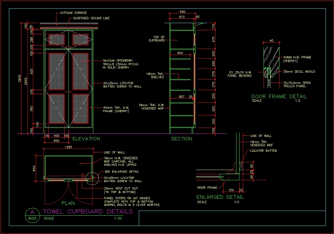 sliding door wardrobe detail dwg