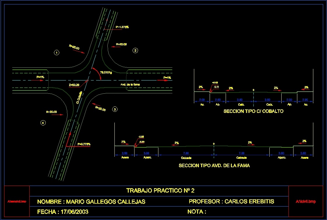 Streets Cross And Profiles With Measures DWG Detail for AutoCAD