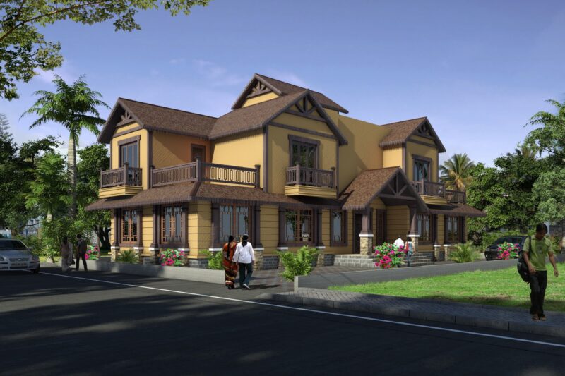 Sloping Roof Villa. Beautifully Designed Villa With Sloping Roof. Typical Traditional Old Look Villa With Modern Living Style.