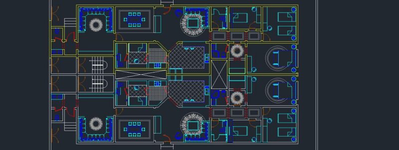 Detached Top View Design Apartment With Separate Furniture DWG Section for AutoCAD