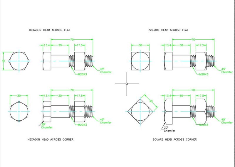 2D Screw Threads DWG for AutoCAD