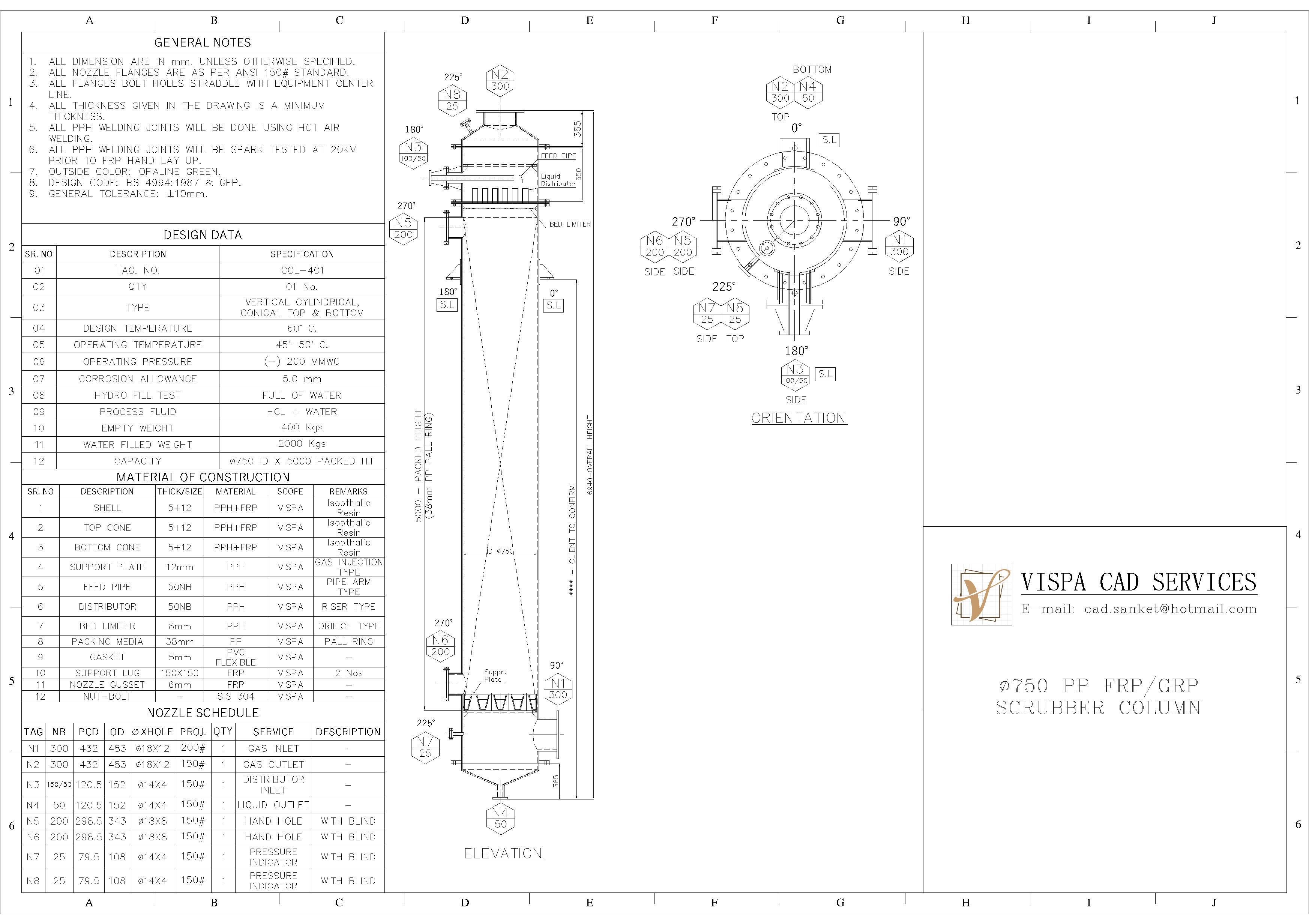 750 Dia Wet Scrubber Column Packed Bed Column Designs Cad